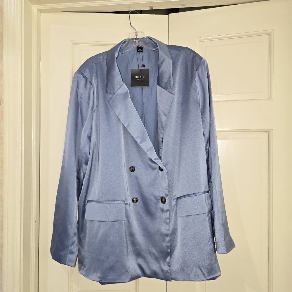 SHEIN curvy 2x double breast blazer power blue new with tags